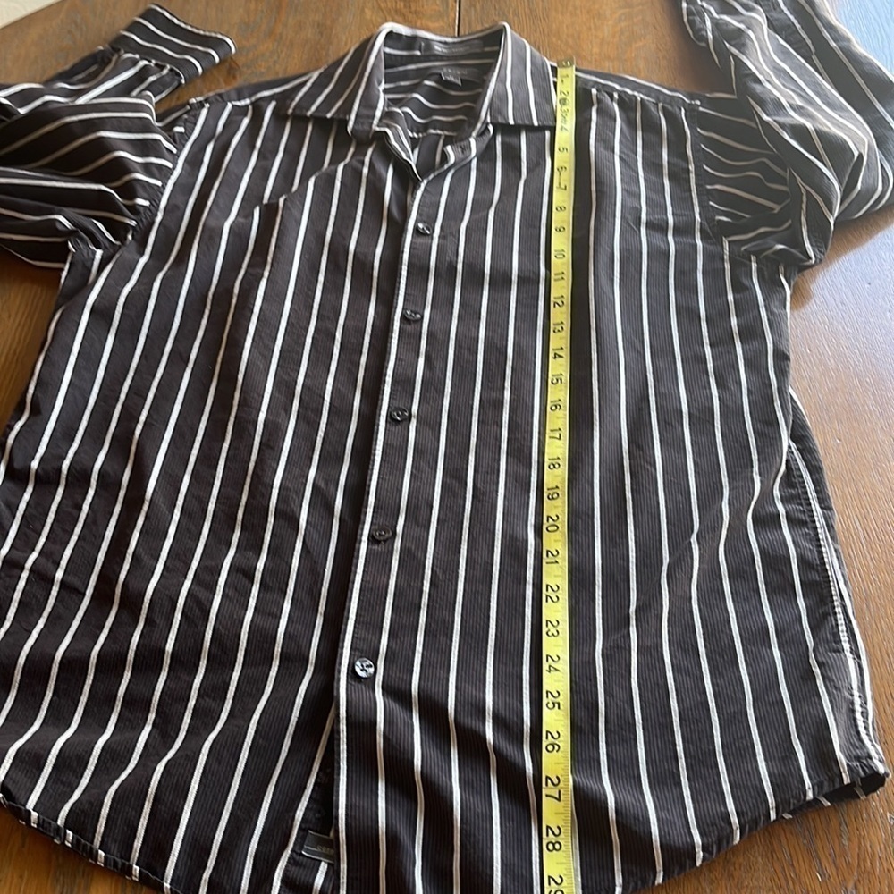 Cezani mens button down collar shirt size medium black brown tan stripes - Picture 8 of 12